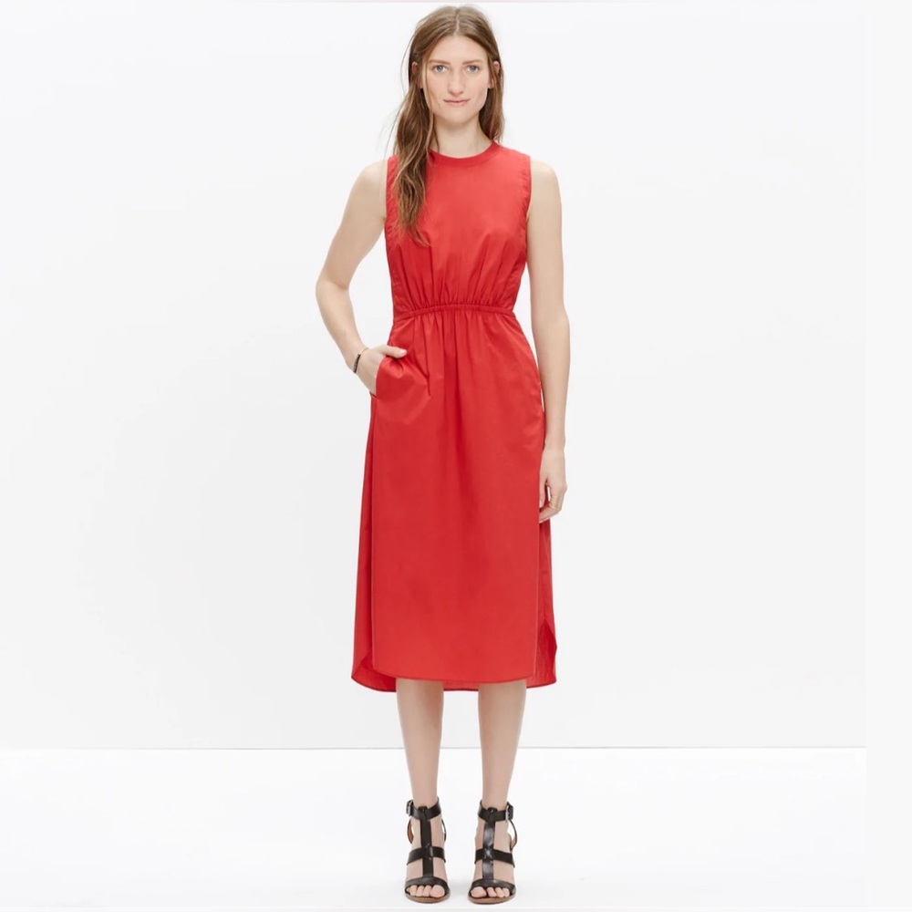 MADEWELL Red 100% Cotton Lakeshore Midi Preppy Summer‎ Dress Size 4